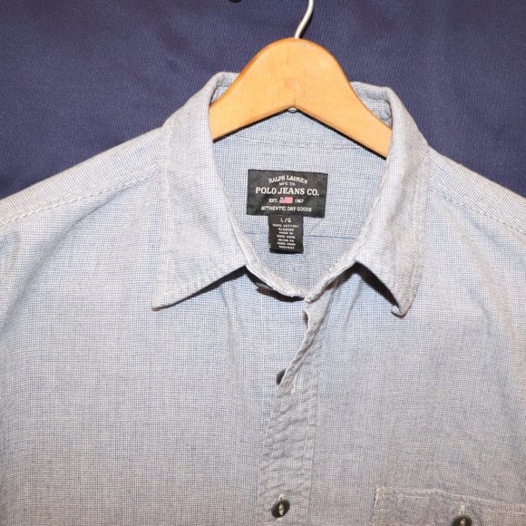 Polo Jeans Co. Vintage short sleeve Chambray button Shirt light blue men's large - Picture 7 of 7